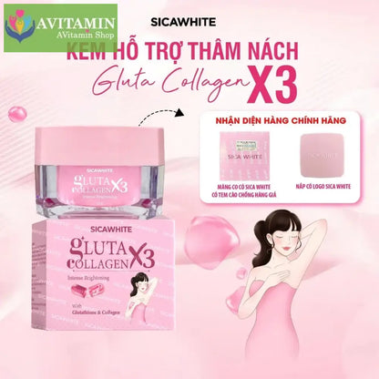 Kem nách mờ thâm - S C SICAWHITE - GLUTA COLLAGEN X3 INTENSE WHITENING WITH GLUTATHIONE & COLLAGEN 10GR