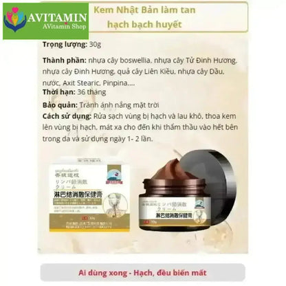 KEM TAN HẠCH BẠCH HUYẾT NHẬT BẢN 30, KEM BÔI HẠCH BẠCH HUYẾT, TIÊU U, TAN HẠCH HIỆU QUẢ SAU 7 NGÀY - AVITAMINSHOP.COM