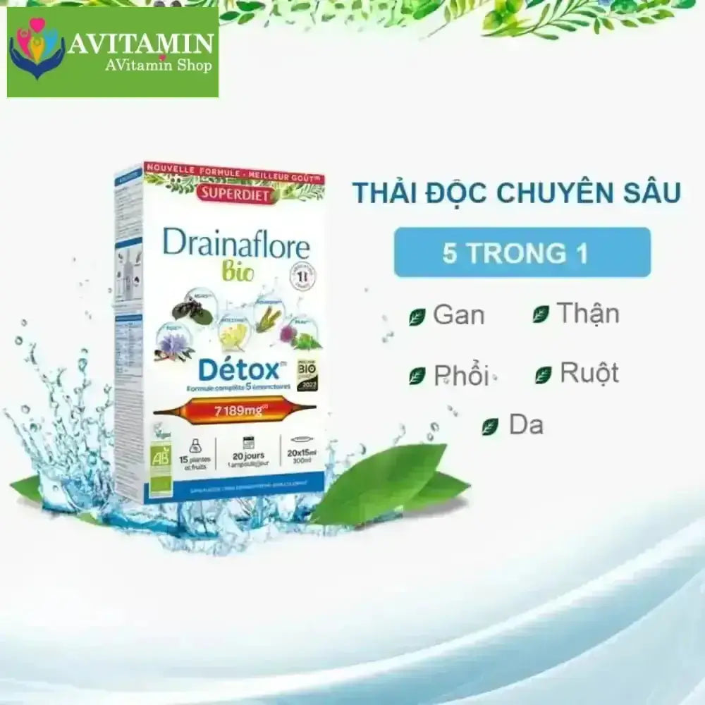 NƯỚC UỐNG SUPERDIET DRAINAFLORE BIO DETOX 5IN1 hộp 20 ống - AVITAMINSHOP.COM
