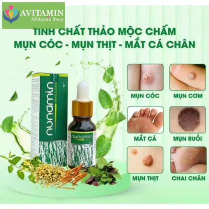 Serum tẩy Mụn cóc Mụn do virus HPV gây ra Mụn cơm Mắt cá chân Chai chân chiết suất từ thảo mộc - NUNAMIN SERUM 15ML