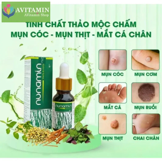 Serum tẩy Mụn cóc Mụn do virus HPV gây ra Mụn cơm Mắt cá chân Chai chân chiết suất từ thảo mộc - NUNAMIN SERUM 15ML