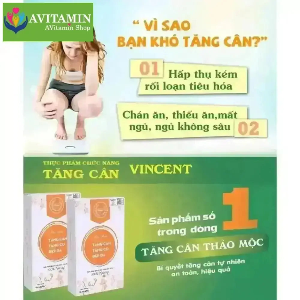 Tăng cân Vincent chính hãng viên uống thảo mộc tăng cân cho người gầy lâu năm cơ địa khó lên kí - AVITAMINSHOP.COM