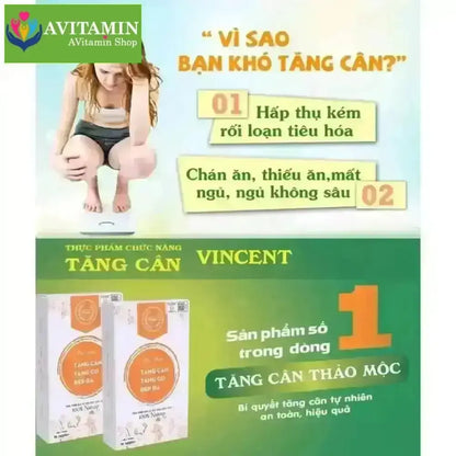 Tăng cân Vincent chính hãng viên uống thảo mộc tăng cân cho người gầy lâu năm cơ địa khó lên kí - AVITAMINSHOP.COM