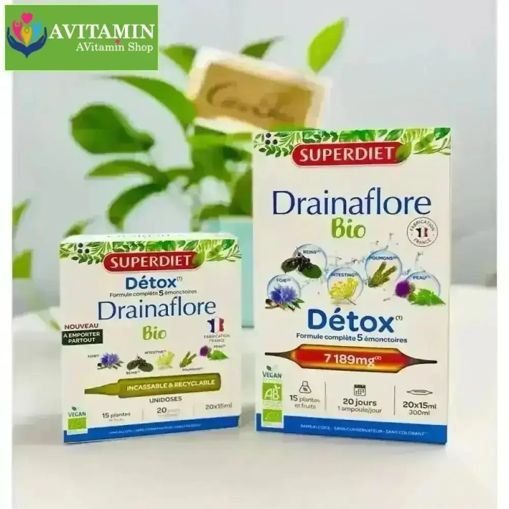 Thải độc chuyên sâu 5 trong 1 Detox Drainaflore BIO Superdiet 20 ống - AVITAMINSHOP.COM