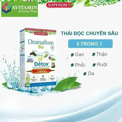 Thải độc chuyên sâu 5 trong 1 Detox Drainaflore BIO Superdiet 20 ống - AVITAMINSHOP.COM
