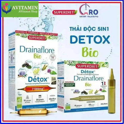Thải độc chuyên sâu 5 trong 1 Detox Drainaflore BIO Superdiet 20 ống - AVITAMINSHOP.COM