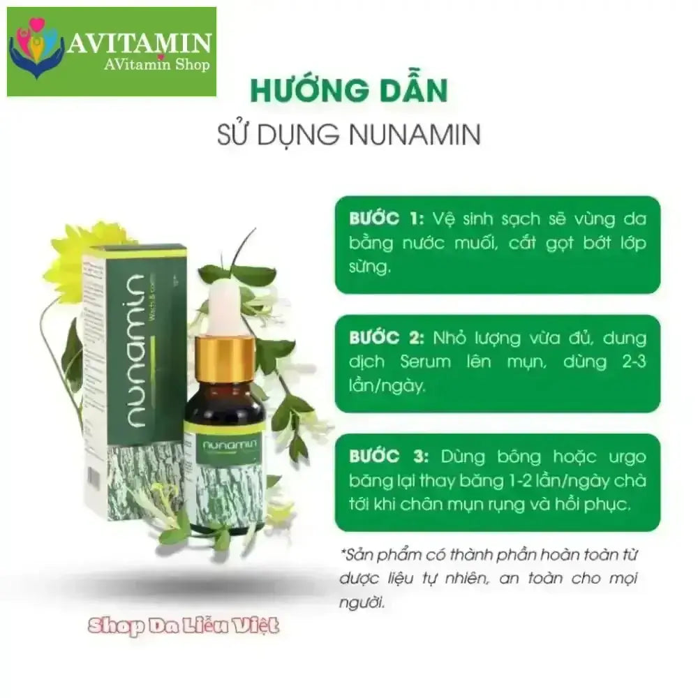 Tinh chất tẩy Mụn cóc, Mụn cơm, Mụn thịt - Nunamin 15ml chiết xuất thảo mộc, không đau rát, không để lại sẹo - AVITAMINSHOP.COM