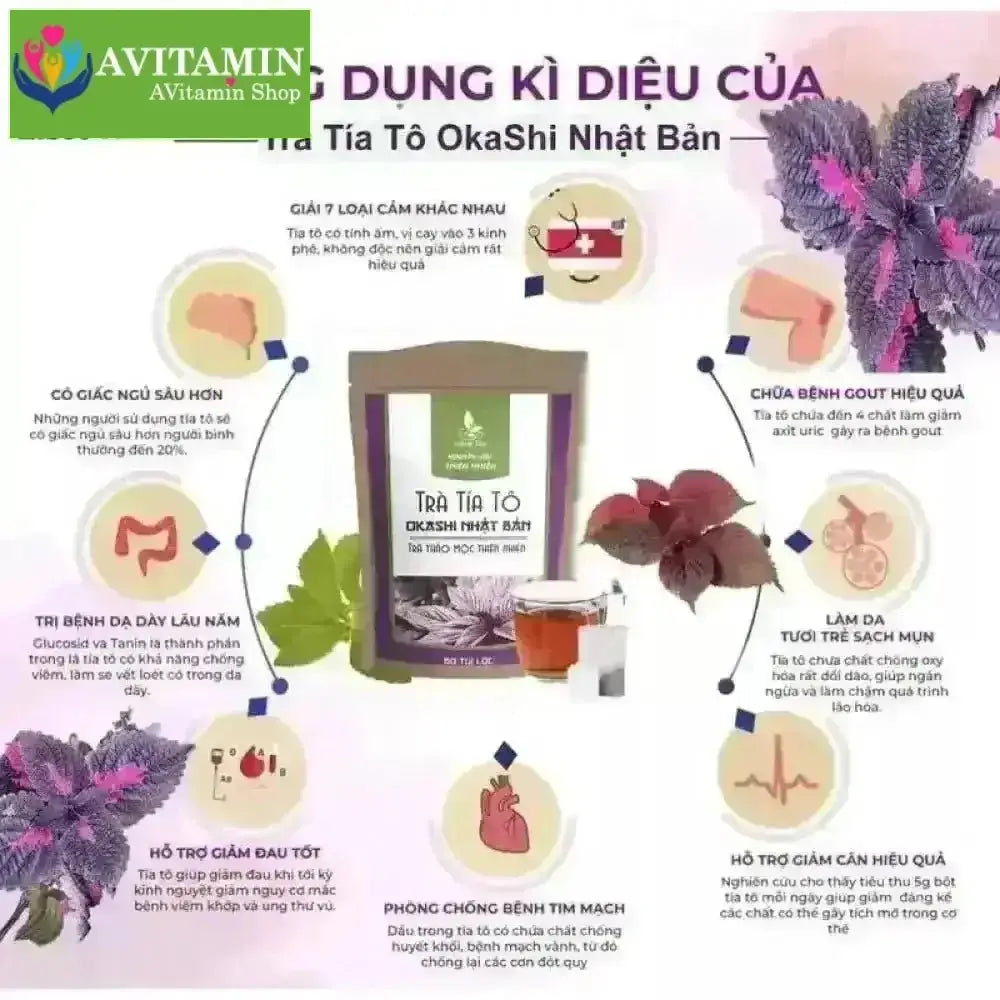 Trà Tía Tô OKASHI Nhật Bản ( Hỗ trợ bệnh Gút, Giảm chỉ số acid uric, Giảm đau xương khớp) - Bịch 60 túi lọc - AVITAMINSHOP.COM