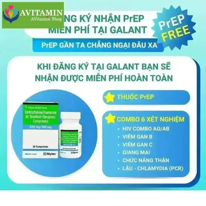 Viên uống PREP Mylan phòng ngừa HIV sau QHTD và ARV ức chế virut 30 Viên - AVITAMINSHOP.COM