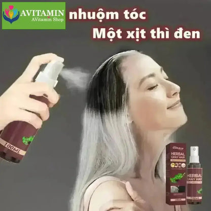 Xịt đen tóc Herbal, tinh chất linh chi đen tóc Herbal, gray hair, serum phủ bạc làm đen tóc an toàn 100ml - AVITAMINSHOP.COM