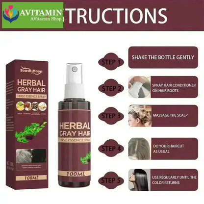 Xịt đen tóc Herbal, tinh chất linh chi đen tóc Herbal, gray hair, serum phủ bạc làm đen tóc an toàn 100ml - AVITAMINSHOP.COM