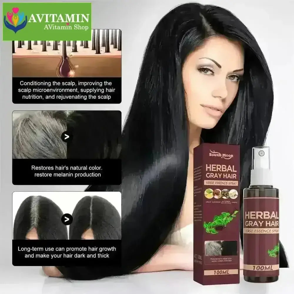 Xịt đen tóc Herbal, tinh chất linh chi đen tóc Herbal, gray hair, serum phủ bạc làm đen tóc an toàn 100ml - AVITAMINSHOP.COM