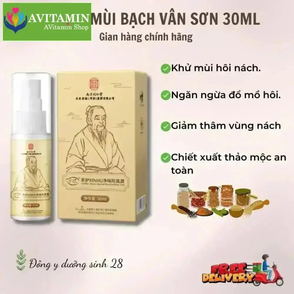 Xịt Khử Mùi Nách Bạch Vân Sơn 30ml, Giảm Mùi Khó Chịu, Kiểm Soát Mồ Hôi, Hỗ Trợ Làm Sáng Da Vùng Nách - AVITAMINSHOP.COM